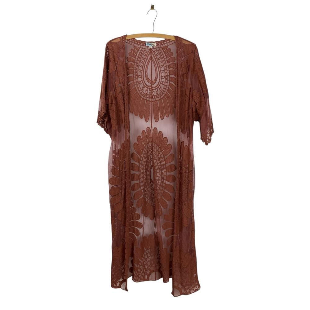 Rebellion Again Terracotta Sheer Lace Kimono Duster Size M Boho Festival
